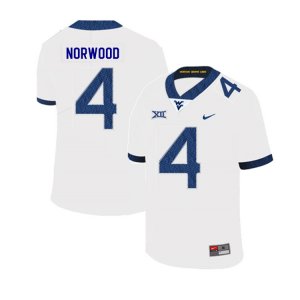 Men's West Virginia Mountaineers NCAA #4 Josh Norwood White Authentic Nike 2019 Stitched College Football Jersey QX15H35EX